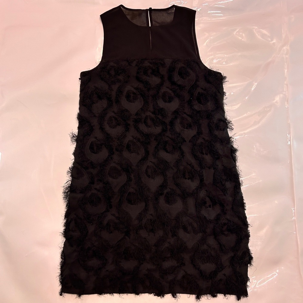 Michael Michael Kors Black Eyelash Fringe Sheer Yoke Shift Dress Womens Size 12